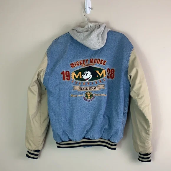 Vintage Mickey Mouse Small Denim Jacket Hooded The Disney Store Lined Preowned - Picture 2 of 9